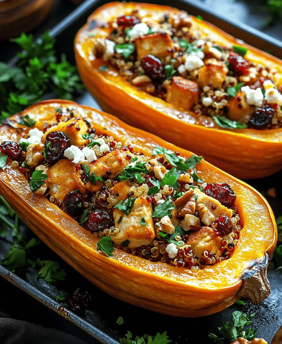 As the leaves turn and the air becomes crisp, there's something comforting about embracing the flavors of fall—especially when it comes to cooking. One dish that embodies the essence of the season is <strong>Honey Roasted Butternut Squash Stuffed with Chicken</strong>. This delightful recipe not only showcases the beautiful hues of autumn but also offers a harmonious blend of flavors and textures that are sure to satisfy any palate. Picture tender, sweet butternut squash, caramelized to perfection, cradling a savory filling of seasoned chicken, wholesome quinoa, tart cranberries, crunchy walnuts, and creamy feta cheese. It’s a dish that celebrates both the bounty of the harvest and the importance of healthy, nourishing ingredients.” /></p>
</p>
<h3>Step-by-Step Preparation Guide</h3>
</p>
<h4>Preheating the Oven: Importance of Temperature Control</h4>
<p>Preheating your oven to the right temperature is essential for achieving perfectly roasted butternut squash and chicken. Set your oven to 400°F (200°C) to ensure that the squash caramelizes beautifully while the chicken cooks through evenly. A properly preheated oven helps lock in moisture and flavor, resulting in a dish that is both tender and flavorful.</p>
</p>
<h4>Preparing the Butternut Squash: Techniques for Cutting and Roasting</h4>
<p>Begin by carefully peeling the butternut squash with a vegetable peeler. The skin can be tough, so take your time to ensure you remove all the skin without wasting too much of the flesh. Once peeled, cut the squash in half lengthwise. Use a spoon to scoop out the seeds and stringy fibers from the center.</p>
</p>
<p>Next, you can roast the squash. Place the two halves face down on a baking sheet lined with parchment paper. This technique allows the steam to escape and helps in achieving a caramelized texture on the cut sides. Drizzle with olive oil and sprinkle with salt and pepper for added flavor. Roast in the preheated oven for about 25-30 minutes until the flesh is fork-tender and golden brown.</p>
</p>
<h4>Cooking the Chicken: Tips for Seasoning and Achieving the Right Texture</h4>
<p>While the squash is roasting, you can prepare the chicken. Use boneless, skinless chicken breasts for a lean and protein-rich filling. Start by cutting the chicken into small, bite-sized pieces to ensure even cooking. Season generously with salt, pepper, and your choice of herbs—thyme and rosemary work particularly well with squash.</p>
</p>
<p>In a skillet over medium heat, add a tablespoon of olive oil. Once hot, add the seasoned chicken and sauté for about 5-7 minutes until it is cooked through and lightly browned. Stir occasionally to ensure all sides are cooked evenly. The goal is to achieve a juicy texture without overcooking the chicken, which can lead to dryness.</p>
</p>
<h4>Mixing the Filling: Combining Flavors and Textures Effectively</h4>
<p>Once the chicken is cooked, transfer it to a mixing bowl. Now, add complementary ingredients to create a flavorful filling. Consider incorporating sautéed onions, garlic, and spinach for added depth. You can also mix in cooked quinoa or rice for an extra texture and nutritional boost.</p>
</p>
<p>To enhance the flavor, stir in some grated cheese—such as mozzarella or feta—and a splash of chicken broth or cream to bind the mixture together. Adjust seasoning as needed, ensuring that each bite is bursting with flavor. This step is crucial for achieving a well-balanced filling that complements the sweetness of the roasted butternut squash.</p>
</p>
<h4>Stuffing the Squash: Best Practices for Filling Without Overstuffing</h4>
<p>Once the butternut squash is roasted and tender, it’s time to stuff it with the chicken mixture. Use a spoon to carefully fill each half of the squash with the prepared filling. Be mindful not to overstuff; a heaping spoonful is ideal, as it allows the filling to meld beautifully with the natural sweetness of the squash while still giving you a balanced dish.</p>
</p>
<p>After stuffing, you can optionally sprinkle a bit more cheese on top for a deliciously gooey finish. Return the stuffed squash to the oven and bake for an additional 10-15 minutes. This final roasting step ensures that the flavors meld together and the cheese, if used, melts and browns slightly.</p>
</p>
<h4>Final Roasting: Importance of Ensuring Even Heating and Browning</h4>
<p>During the final roasting phase, it’s important to monitor the squash to avoid overcooking. The goal is to achieve a golden-brown topping while ensuring the squash retains its structure and does not become mushy. If using cheese, you want it to be bubbly and lightly browned, which adds a delicious texture contrast to the soft filling.</p>
</p>
<p>Once done, remove the stuffed squash from the oven and allow it to cool for a few minutes before serving. This resting time helps the flavors settle and makes it easier to handle when plating.</p>
</p>
<h3>Serving Suggestions</h3>
</p>
<h4>Presentation Tips for an Appealing Dish</h4>
<p>For an attractive presentation, place each stuffed butternut squash half on a large serving platter. Garnish with fresh herbs such as parsley or thyme for a pop of color. A drizzle of balsamic glaze or a sprinkle of pomegranate seeds can add visual interest and a touch of acidity that enhances the dish’s richness.</p>
</p>
<h4>Suggested Side Dishes That Complement the Stuffed Squash</h4>
<p>To create a well-rounded meal, consider serving your honey roasted butternut squash stuffed with chicken alongside a light winter salad. A simple mix of arugula, sliced apples, walnuts, and a vinaigrette can provide a refreshing contrast to the warm, hearty squash. Alternatively, roasted Brussels sprouts or steamed green beans would make excellent sides, adding both color and additional nutrients to your plate.</p>
</p>
<h4>Pairing Ideas for Beverages That Enhance the Meal Experience</h4>
<p>Pairing your dish with the right beverage can elevate the dining experience. A crisp white wine, such as a Sauvignon Blanc or a lightly oaked Chardonnay, complements the sweetness of the squash and the savory notes of the chicken. For a non-alcoholic option, consider serving a sparkling apple cider or a refreshing herbal tea, both of which can enhance the flavors of the dish.</p>
</p>
<h3>Nutritional Analysis</h3>
</p>
<h4>Overview of Calories, Protein, Fats, and Carbohydrates Per Serving</h4>
<p>This honey roasted butternut squash stuffed with chicken provides a nutritious and balanced meal. Each serving (one half of the stuffed squash) contains approximately 350-400 calories, depending on the specific ingredients used. The dish is rich in protein, providing about 30 grams per serving, thanks to the chicken.</p>
</p>
<p>The healthy fats from the olive oil and cheese contribute an average of 15-20 grams, while the carbohydrates mainly come from the butternut squash, offering around 30 grams. Additionally, the inclusion of vegetables and grains in the filling enhances the fiber content, promoting digestive health.</p>
</p>
<h4>Discussion on the Balance of Macronutrients in the Dish</h4>
<p>This recipe strikes a healthy balance among macronutrients. The protein from the chicken supports muscle maintenance and repair, while the healthy fats promote satiety and support overall health. The carbohydrates from the squash provide energy, making it a well-rounded meal option that fits well within various dietary preferences.</p>
</p>
<h4>Highlighting Dietary Considerations (e.g., Gluten-Free Options, Vegetarian Variations)</h4>
<p>This dish can easily be adapted for various dietary needs. It is inherently gluten-free if you use gluten-free grains or omit grains altogether. For a vegetarian version, replace the chicken with a mixture of black beans or chickpeas and add more vegetables like bell peppers or mushrooms to maintain protein levels while keeping the dish satisfying.</p>
</p>
<h3>Conclusion</h3>
<p>The honey roasted butternut squash stuffed with chicken is not just a feast for the senses; it’s a wholesome meal that celebrates the rich flavors of seasonal ingredients. The combination of sweet butternut squash with savory chicken and aromatic herbs creates a delightful harmony that is both comforting and nourishing.</p>
</p>
<p>As you experiment with this recipe, consider incorporating other seasonal ingredients or herbs that excite your palate. Cooking should be a joyful and creative process, so feel free to adjust the seasoning, try different fillings, and make it your own.</p>
</p>
<p>Preparing this dish at home allows you to enjoy a wholesome meal that is as nutritious as it is delicious. Whether served for a cozy family dinner or a festive gathering, this stuffed squash is sure to impress. Enjoy the satisfaction of crafting a beautiful and nourishing meal that showcases the bounty of nature right from your kitchen.</p>
</div>