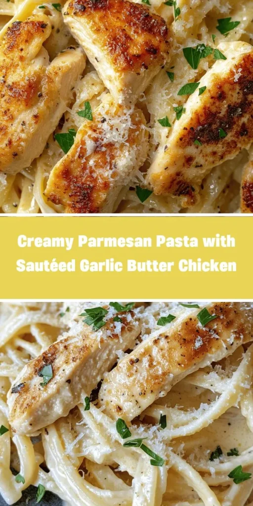 Indulge in the ultimate comfort food with this creamy Parmesan pasta topped with sautéed garlic butter chicken. Perfect for cozy dinners or special occasions, this dish features a rich, velvety sauce that wraps around your favorite pasta. With just a few simple ingredients, you can impress your guests or enjoy a weeknight treat. Discover the joy of cooking this flavorful meal that balances elegance and comfort! #CreamyPasta #ChickenRecipe #ComfortFood #DinnerIdeas #PastaLovers #HomemadeCooking #Foodie