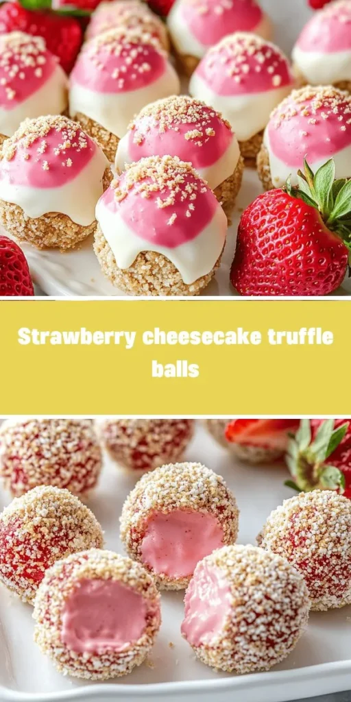 Indulge in the delightful flavors of Strawberry Cheesecake Truffle Balls! This easy recipe combines creamy cheesecake with fresh strawberries, all wrapped in a crunchy graham cracker coating. Perfect for any occasion, these bite-sized treats are a crowd-pleaser. Whether you&rsquo;re a beginner or a seasoned baker, you can create these delicious truffles effortlessly. Share them at your next gathering or savor them alone! #StrawberryCheesecake #DessertLovers #TruffleRecipe #SweetTreats #BakingFun