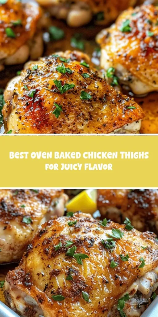 Discover the secret to perfectly juicy and flavorful chicken with this Best Oven Baked Chicken Thighs recipe! Enjoy tender, succulent meat paired with crispy skin, making it an ideal choice for family dinners or special occasions. Easy to prepare and budget-friendly, chicken thighs are not only delicious but also nutritious, offering a richer flavor than chicken breasts. Check out this recipe to elevate your cooking game and create a dish everyone will adore! #OvenBakedChicken #ChickenThighs #ComfortFood #EasyRecipes #HealthyEating #FamilyDinner #Foodie #Yummy