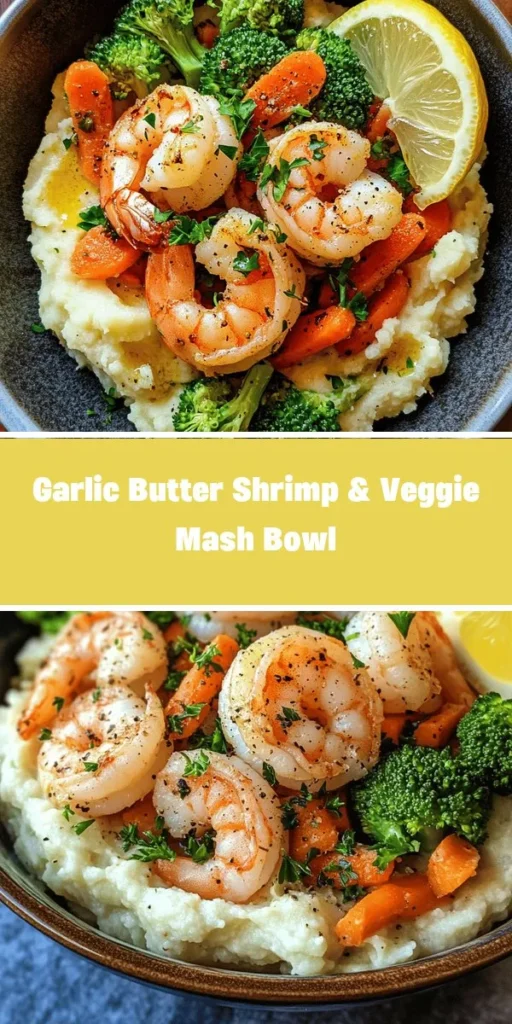 Craving a flavorful and nutritious meal? Try this Garlic Butter Shrimp & Veggie Mash Bowl! It's a perfect blend of succulent shrimp, vibrant vegetables, and creamy mashed potatoes, all coated in rich garlic butter. This dish is packed with protein, essential nutrients, and an explosion of taste, making it perfect for any night of the week. Easy to prepare and visually stunning, it's sure to become a family favorite! #GarlicButterShrimp #HealthyEating #DinnerIdeas #Foodie #ComfortFood