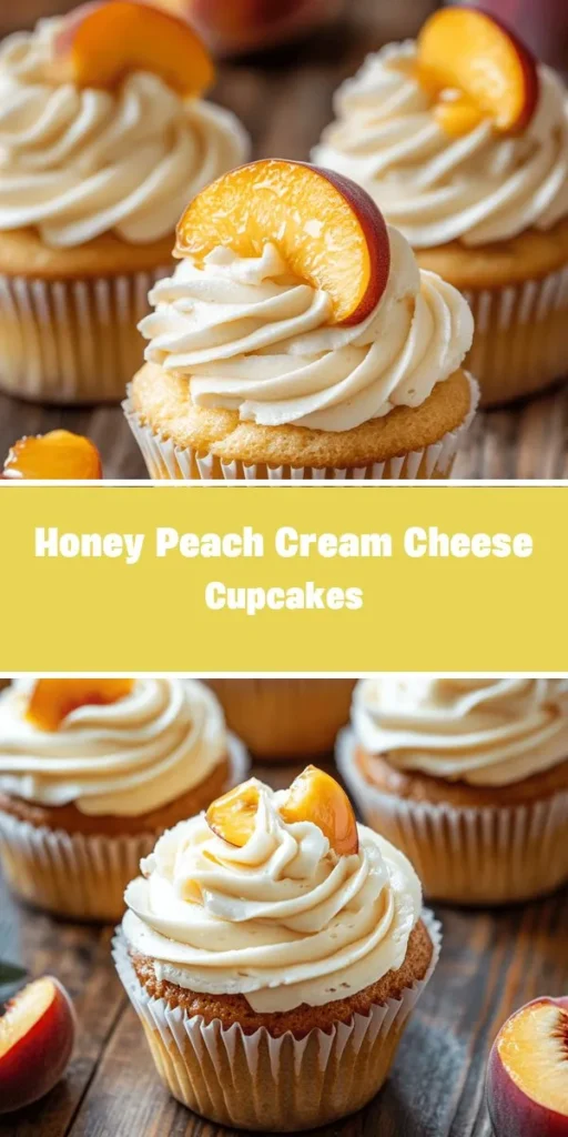 Discover the sweetness of summer with these Honey Peach Cream Cheese Cupcakes! Bursting with ripe peaches and creamy frosting, these cupcakes are perfect for any occasion. They balance rich flavors and a moist texture, making each bite a delightful experience. Perfect for celebrations or a sweet treat at home, this recipe will impress your loved ones. Get baking and enjoy every delicious moment! #CupcakeRecipe #BakingLove #PeachDesserts #HoneyDelights #SweetTreats