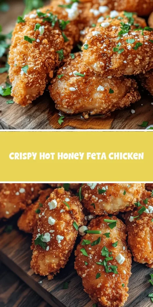 Discover the irresistible Crispy Hot Honey Feta Chicken, a delightful dish that perfectly balances spicy, sweet, and savory flavors. Ideal for both casual weeknight dinners and special occasions, this recipe showcases marinated chicken breasts, creamy Greek yogurt, tangy feta, and a crunchy panko coating. Impress your family and friends with this culinary masterpiece that’s sure to elevate any meal. Get cooking today! #ChickenRecipe #HotHoney #FetaCheese #DinnerInspiration #Foodie #EasyRecipes #HealthyEating #CrispyChicken