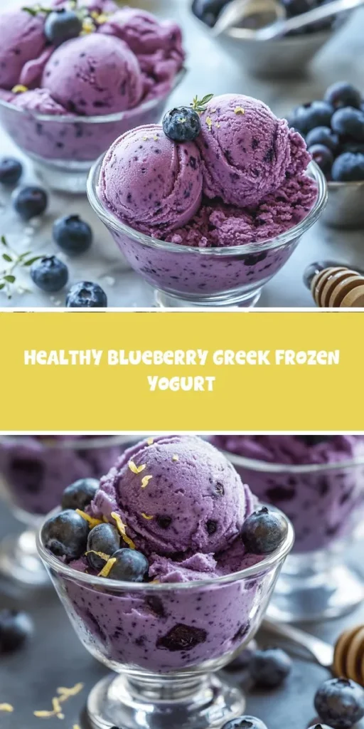 Discover the ultimate guilt-free treat with this Berry Bliss Blueberry Greek Frozen Yogurt recipe! Packed with creamy Greek yogurt, fresh blueberries, and natural sweeteners, it&rsquo;s an indulgent yet healthy dessert option. This simple recipe is perfect for all skill levels and comes together easily, making it a delightful summer snack. Enjoy the fabulous taste and health benefits in every scoop! #FrozenYogurt #HealthyDesserts #BerryBliss #GreekYogurt #SummerTreats #Blueberries #RecipeIdeas #Nutrition