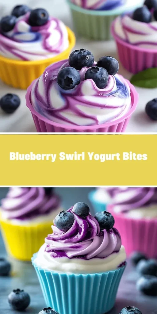 Indulge in a nutritious and delicious snack with Blueberry Swirl Yogurt Bites! These creamy bites made with Greek yogurt and fresh blueberries are the perfect answer to your cravings. Easy to make and packed with protein, antioxidants, and probiotics, they're ideal for breakfast, post-workout, or a party treat. Customize with your favorite sweeteners and fruits for a unique twist! #HealthySnacks #YogurtBites #BlueberrySwirl #SnackIdeas #HomemadeTreats #Nutrition
