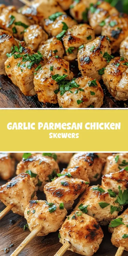 Dive into delightful Garlic Parmesan Chicken Skewers, a perfect blend of savory flavors that's easy to make and sure to impress! This recipe is ideal for any occasion, from busy weeknights to summer barbecues. Enjoy juicy chicken marinated in garlic, fresh Parmesan, and zesty lemon, creating a dish that even picky eaters will love. Get cooking with our step-by-step guide! #ChickenSkewers #GarlicParmesan #Grilling #EasyRecipes #FamilyDinner #Foodie