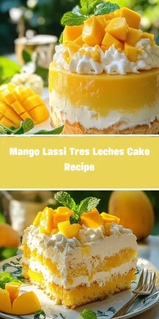 Discover the amazing fusion of flavors in our Mango Lassi Tres Leches Cake! This unique dessert combines the rich, moist texture of classic tres leches cake with the tropical goodness of mango lassi. Ideal for summer gatherings or any sweet craving, this cake offers a delicious blend of cultures that will impress your guests. Bring a tropical twist to your dessert table today! #MangoLassi #TresLeches #DessertRecipes #Baking #FusionFood #MangoDesserts #CulinaryCreativity