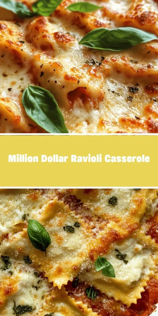 Discover the ultimate comfort food with the Million Dollar Ravioli Casserole, perfect for family gatherings or cozy weeknight dinners. This dish combines rich cheese ravioli, savory ground meat, and tangy marinara sauce for a delightful blend of flavors that will satisfy even the pickiest eaters. Easy to prepare and endlessly customizable, it's a must-try! #RavioliCasserole #ComfortFood #FamilyDinner #ItalianRecipes #EasyRecipes #Foodie #CasseroleDelight