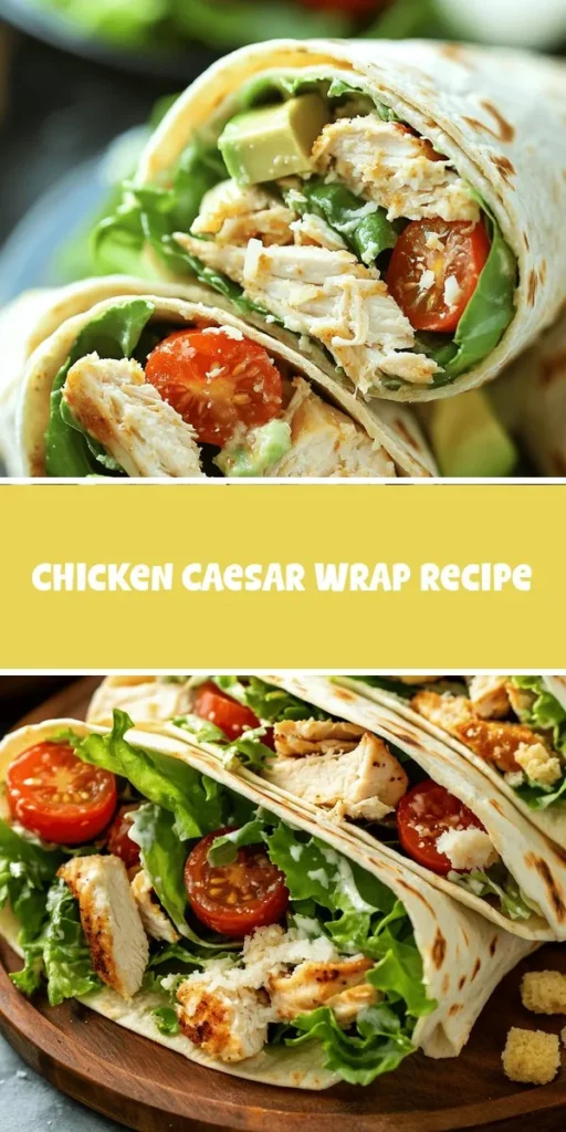 Discover the mouthwatering goodness of Zesty Chicken Caesar Wraps! Perfectly combining savory chicken, crisp vegetables, and creamy dressing, these wraps are a convenient meal for busy days. Ideal for meal prep, family lunches, or casual gatherings, they’re easily customizable to suit your tastes. Elevate your lunchtime experience with this delicious twist on a classic salad! #ChickenCaesarWrap #QuickMeals #HealthyEating #MealPrepIdeas #YummyWraps #EasyRecipes