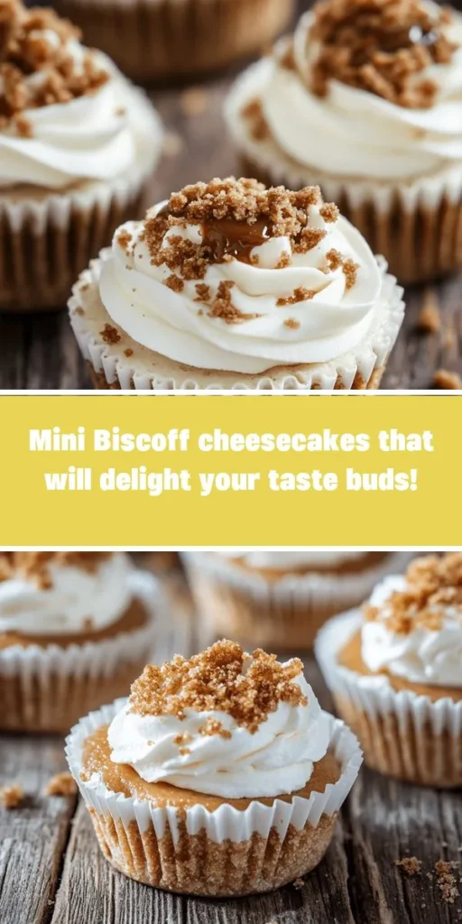 Indulge in the rich, caramel flavor of Mini Biscoff Cheesecakes! Perfect for gatherings or a personal treat, these mini delights feature a crunchy Biscoff cookie crust and a creamy filling infused with Biscoff spread. Easy to make and visually stunning, they're sure to impress. Serve with coffee or tea for a delightful pairing. Try them and elevate your dessert game! #MiniBiscoffCheesecakes #Baking #DessertRecipes #Cheesecake #Biscoff #SweetTreats #Foodie #DeliciousDesserts