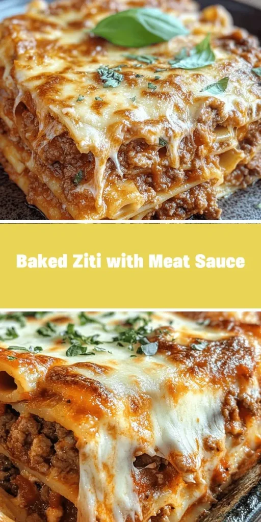 Indulge in this Savory Baked Ziti with Meat Sauce, a comforting Italian-American classic perfect for family dinners and gatherings. Layers of tender ziti, rich meat sauce, creamy ricotta, and gooey mozzarella create a flavor-packed dish everyone will love. Whether you prefer ground beef or Italian sausage, customize it to suit your taste. Gather your loved ones around the table and enjoy the warmth of this delicious comfort food! #BakedZiti #ComfortFood #FamilyDinner #ItalianRecipes #PastaLovers