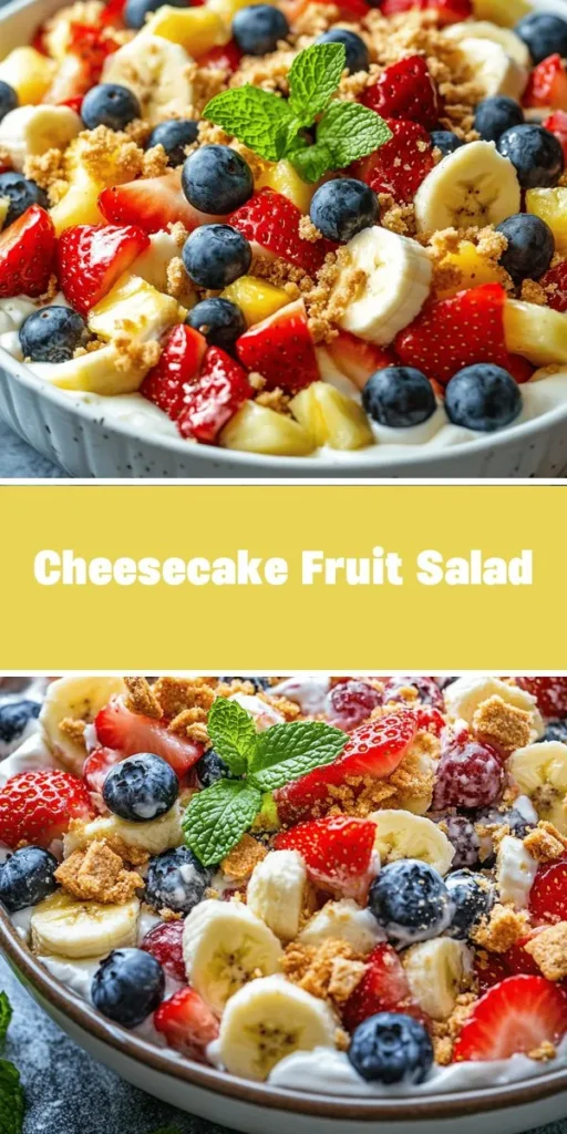 Discover the perfect summer dessert with this delightful Cheesecake Fruit Salad! Combining creamy cheesecake flavors with a rainbow of fresh fruits, this salad is as beautiful as it is delicious. It's customizable for any season, making it ideal for picnics or family dinners. Enhance your presentation with creative serving ideas and optional garnishes. Enjoy a guilt-free treat that&rsquo;s both indulgent and nutritious! #CheesecakeFruitSalad #Dessert #SummerTreats #HealthyRecipes #FruitSalad #Yummy