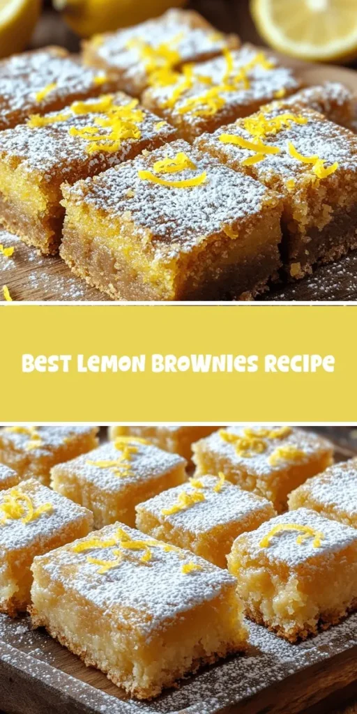 Elevate your dessert game with Zesty Lemon Bliss Brownies! These fudgy delights combine rich brownie texture with the bright, refreshing taste of lemons, creating the perfect balance of sweet and tart. Ideal for spring and summer gatherings, they will impress guests and satisfy your cravings. Simple to make and bursting with flavor, try this unique twist on a classic treat! Enjoy alongside tea or coffee for a delightful experience. #LemonBrownies #Baking #DessertRecipes #SweetAndTart #HomemadeTreats