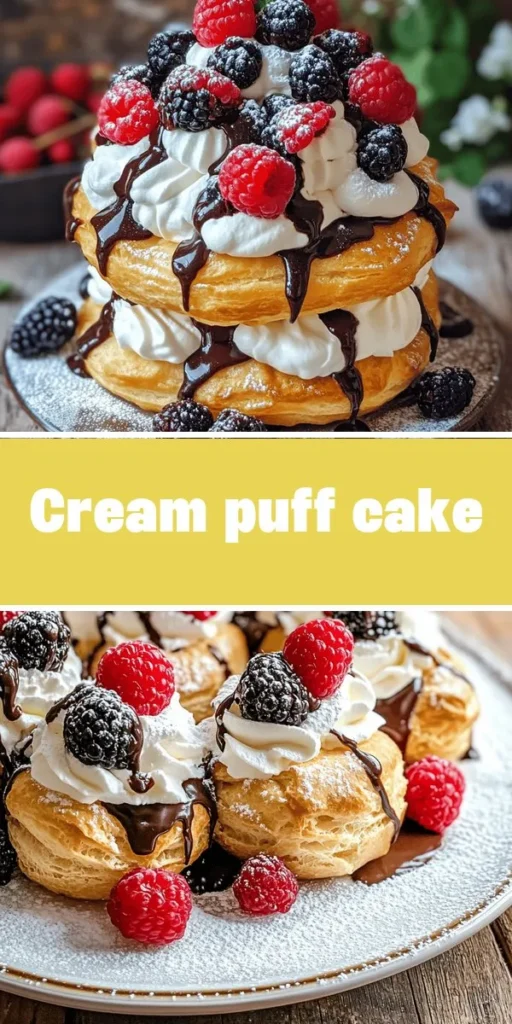 Indulge in the luxurious Cream Puff Cake Delight, a show-stopping dessert that combines airy choux pastry, creamy filling, and rich chocolate ganache. Perfect for birthdays, holidays, or any sweet craving, this dessert impresses with its delightful textures and flavors. Discover the secrets of crafting this elegant treat with our step-by-step guide and enhance your culinary skills. A feast for both the eyes and the palate! #CreamPuffCake #DessertRecipe #BakingInspiration #LuxuryDesserts #ChouxPastry #ChocolateGanache #SweetTreats #HomeBaking