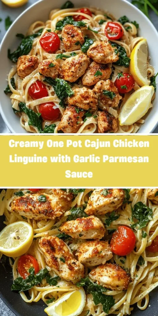 Savor the rich flavors of our Creamy One Pot Cajun Chicken Linguine, a delightful dish combining tender chicken, creamy garlic Parmesan sauce, and perfectly cooked linguine. Ideal for busy weeknights or special gatherings, this simple recipe will impress with its bold taste and easy cleanup! Experience the harmony of Cajun seasoning, fresh spinach, and juicy cherry tomatoes for a satisfying meal. Try it tonight! #CajunChicken #OnePotMeal #PastaRecipes #EasyDinner #ComfortFood #Foodie