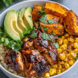 The BBQ Chicken Sweet Potato Bowl is a delightful and nutritious meal that combines savory, sweet, and smoky flavors in one harmonious dish. This recipe is perfect for those looking to enjoy a wholesome dinner without sacrificing taste. In our fast-paced lives, finding meals that are both satisfying and healthy can be a challenge, but this bowl ticks all the boxes. With the combination of protein-packed chicken thighs, fiber-rich sweet potatoes, and nutritious quinoa, this dish is not only filling but also a great option for meal prep.