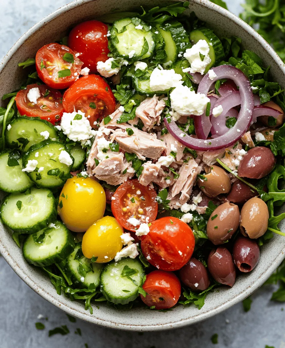 Mediterranean cuisine is celebrated for its vibrant flavors, fresh ingredients, and health benefits. This culinary tradition, rooted in the sunny coasts of Southern Europe and the Middle East, embraces a variety of flavors that tantalize the senses while nourishing the body. At the heart of this culinary landscape lies the <strong>Ultimate Mediterranean Tuna Salad Delight</strong>, a dish that beautifully captures the essence of Mediterranean eating.” /></p>
</p>
<h3>Creative Presentations for the Ultimate Mediterranean Tuna Salad Delight</h3>
</p>
<p>When it comes to serving the Ultimate Mediterranean Tuna Salad, presentation plays a crucial role in elevating the dining experience. Here are some creative ideas to enhance both the visual appeal and enjoyment of this delightful dish:</p>
</p>
<p>1. <strong>Layered Mason Jar Salad</strong>: For a fun and portable option, layer the ingredients in a mason jar. Start with the dressing at the bottom, followed by the tuna, vegetables, and greens. This not only keeps the salad fresh but also creates a beautiful visual effect. When ready to serve, simply shake the jar to combine the ingredients.</p>
</p>
<p>2. <strong>Stuffed Avocados</strong>: For a visually stunning presentation, consider hollowing out ripe avocados and filling them with the tuna salad. This not only looks appealing but also adds a creamy texture that complements the dish perfectly.</p>
</p>
<p>3. <strong>Taco Style</strong>: Serve the tuna salad in taco shells or lettuce wraps for a playful twist. This allows guests to customize their portions and adds an interactive element to the meal.</p>
</p>
<p>4. <strong>Chic Serving Platters</strong>: Use a large wooden or slate board to create a grazing platter. Add bowls of the tuna salad alongside an assortment of crackers, pita chips, and colorful vegetable sticks for dipping. This encourages sharing and makes for a lovely centerpiece during casual gatherings.</p>
</p>
<p>5. <strong>Garnish with Fresh Herbs</strong>: Always finish your plating with a sprinkle of fresh herbs like parsley or dill. Not only does this add a pop of color, but it also enhances the aroma and flavor of the dish.</p>
</p>
<h3>Pairing Options with Bread, Crackers, or Wraps</h3>
</p>
<p>To complement the Ultimate Mediterranean Tuna Salad, consider serving it alongside various accompaniments:</p>
</p>
<p>– <strong>Crusty Bread</strong>: A loaf of freshly baked crusty bread can be the perfect vessel for scooping up tuna salad. Baguettes or ciabatta are excellent choices for their texture and flavor.</p>
</p>
<p>– <strong>Pita Chips</strong>: These crunchy snacks are a fantastic pairing, adding an extra layer of flavor and texture. Their lightness allows the salad’s flavors to shine through.</p>
</p>
<p>– <strong>Wraps</strong>: For a more substantial meal, use whole grain wraps or tortillas to create a satisfying sandwich. Spread a layer of hummus or tzatziki before adding the tuna salad for an added burst of flavor.</p>
</p>
<p>– <strong>Salad Greens</strong>: Serve the tuna salad over a bed of mixed greens or spinach for a fresh and nutritious option. This adds volume while keeping the dish light and healthy.</p>
</p>
<h3>Nutritional Benefits of the Ingredients</h3>
</p>
<p>The Ultimate Mediterranean Tuna Salad is not only delicious but also packed with nutritional benefits that contribute to a balanced diet:</p>
</p>
<h4>Tuna: A Protein Powerhouse</h4>
</p>
<p>Tuna is a fantastic source of lean protein, making it an excellent choice for those looking to build muscle or maintain a healthy weight. A single serving of tuna provides about 20 grams of protein, crucial for repairing tissues and supporting various bodily functions. Moreover, tuna is rich in omega-3 fatty acids, which are known for their heart-healthy properties, including reducing inflammation and lowering the risk of heart disease.</p>
</p>
<h4>Fresh Vegetables: A Vitamin Boost</h4>
</p>
<p>The vibrant vegetables in this salad, such as bell peppers, cucumbers, and tomatoes, are packed with essential vitamins and minerals. For example:</p>
</p>
<p>– <strong>Bell Peppers</strong>: High in vitamins A and C, these colorful veggies boost immune function and skin health.</p>
<p>– <strong>Cucumbers</strong>: With their high water content, cucumbers are hydrating and low in calories, making them a refreshing addition.</p>
<p>– <strong>Tomatoes</strong>: Rich in lycopene, tomatoes are associated with heart health and may help reduce the risk of certain cancers.</p>
</p>
<h4>Olive Oil and Feta Cheese: Mediterranean Staples</h4>
</p>
<p>The use of extra virgin olive oil in the dressing adds healthy monounsaturated fats, which are beneficial for heart health and may help lower cholesterol levels. Additionally, feta cheese, a traditional component of Mediterranean cuisine, provides calcium and protein. It is also lower in fat compared to other cheeses, making it a lighter option for those watching their calorie intake.</p>
</p>
<h3>Flavor Variations and Customization Options</h3>
</p>
<p>One of the best aspects of the Ultimate Mediterranean Tuna Salad is its versatility. Here are some ways to customize the recipe for different preferences and dietary needs:</p>
</p>
<h4>Alternative Ingredients for Different Flavor Profiles</h4>
</p>
<p>– <strong>Chickpeas</strong>: For a vegetarian twist, substitute some or all of the tuna with chickpeas. This adds a delightful nuttiness and boosts the fiber content.</p>
<p>– <strong>Different Cheeses</strong>: While feta cheese is a classic choice, experimenting with other types of cheese can yield exciting results. Try adding goat cheese for a tangy flavor or mozzarella for a milder taste.</p>
<p>– <strong>Herbs and Spices</strong>: Incorporate fresh herbs like basil, mint, or cilantro to impart different flavors. A sprinkle of smoked paprika or a dash of cumin can also add depth to the salad.</p>
</p>
<h4>Modifying the Recipe for Dietary Restrictions</h4>
</p>
<p>– <strong>Gluten-Free Option</strong>: To make this salad gluten-free, simply ensure that any accompanying breads or wraps are certified gluten-free. The salad itself is naturally gluten-free, making it a safe choice for those with gluten sensitivities.</p>
<p>– <strong>Vegan Version</strong>: To create a vegan version of the salad, replace tuna with mashed avocado or diced tofu. You can add nutritional yeast for a cheesy flavor and protein boost while keeping the salad plant-based.</p>
</p>
<h3>The Cultural Significance of Tuna Salad in Mediterranean Cuisine</h3>
</p>
<p>Tuna salad is more than just a dish; it holds a special place in the culinary traditions of Mediterranean cultures. Here’s a brief look at its history and significance:</p>
</p>
<h4>A Brief History</h4>
</p>
<p>Tuna has been a staple in Mediterranean diets for centuries, prized for its accessibility and rich flavor. Mediterranean societies have long relied on the sea for sustenance, and tuna, being one of the most abundant fish, has become a dietary mainstay. Various regions have their unique takes on tuna salad, incorporating local ingredients and flavors.</p>
</p>
<h4>Regional Variations</h4>
</p>
<p>In Spain, for instance, tuna salad often features olives and hard-boiled eggs, bringing a different texture and taste profile. In Italy, capers and artichokes might be included, while Greek versions emphasize fresh herbs and lemon juice. Each region’s interpretation reflects its unique agricultural and culinary heritage, showcasing the diversity of Mediterranean cuisine.</p>
</p>
<h4>The Communal Aspect of Sharing Meals</h4>
</p>
<p>Mediterranean culture places a strong emphasis on the communal experience of dining. Sharing meals like tuna salad fosters connection and conversation among family and friends. Whether enjoyed at a festive gathering or a simple family dinner, the act of sharing food brings people together, creating bonds that go beyond the table.</p>
</p>
<h3>Conclusion: Embracing the Mediterranean Lifestyle through Food</h3>
</p>
<p>The Ultimate Mediterranean Tuna Salad is a perfect embodiment of the Mediterranean lifestyle—healthy, flavorful, and community-oriented. With its rich nutritional benefits, including high protein content, essential vitamins, and heart-healthy fats, this dish not only delights the palate but also nourishes the body.</p>
</p>
<p>By incorporating more Mediterranean dishes into your diet, you can enjoy the flavors of this vibrant cuisine while reaping the health benefits associated with it. The Ultimate Mediterranean Tuna Salad serves as a gateway to explore the rich culinary heritage of the Mediterranean, encouraging you to embrace a balanced and flavorful lifestyle. So gather your ingredients, invite some friends over, and dive into a dish that celebrates both health and the joy of sharing meals together.</p>
</div>