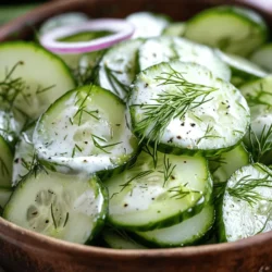 What makes the Refreshing Cucumber Dill Salad stand out is its vibrant combination of flavors and textures, making it a versatile addition to any meal. The salad's lightness appeals to those looking for healthier alternatives during the warmer months, where heavier meals can feel overwhelming. Cucumbers provide a satisfying crunch while Greek yogurt adds a creamy element without the excess calories of traditional dressings. The freshness of dill brings an aromatic herbal note, enhancing the overall flavor profile.