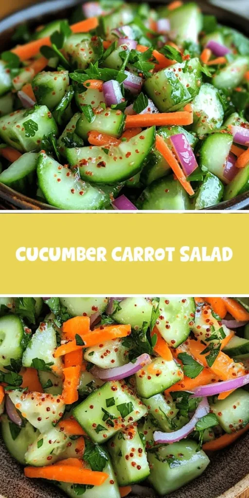 Looking for a light and refreshing dish to brighten up your meals? Try this delightful cucumber carrot salad! Packed with hydration, vitamins, and antioxidants, this colorful salad combines crunchy cucumbers and sweet carrots, making it perfect for summer picnics or as a side dish for any meal. Easy to make and customizable with fresh herbs and dressings, it&rsquo;s a nutritious addition to your dining table. Enjoy the burst of freshness! #CucumberCarrotSalad #HealthyRecipes #SummerSalads #CleanEating #QuickMeals