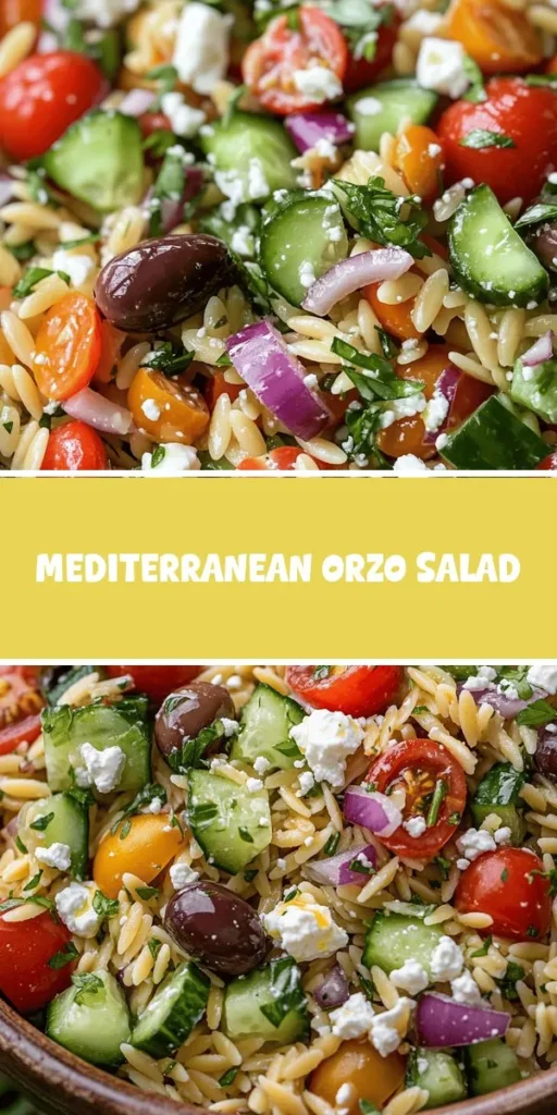 Discover the refreshing Mediterranean Orzo Salad, a vibrant dish bursting with flavors and health benefits! Made with chewy orzo pasta, colorful vegetables, creamy feta, and a tangy dressing, this salad is perfect for picnics or as a side dish. Packed with nutrients and easy to customize, it showcases the best of Mediterranean cuisine. Try it today and impress your family and friends! #MediterraneanOrzo #HealthyEating #SaladRecipe #FreshIngredients #Foodie #HealthySalad #MediterraneanDiet