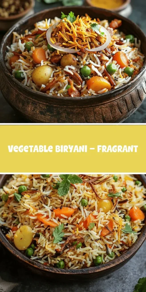 Discover the art of creating a delightful Fragrant Vegetable Biryani with this easy-to-follow recipe. This vegetarian version of the classic dish is packed with vibrant veggies and aromatic spices, offering a rich flavor that everyone will enjoy. Perfect for gatherings or a comforting meal at home, this biryani guarantees a satisfying dining experience. Dive into the world of flavors and elevate your cooking skills today. #VegetableBiryani #IndianCuisine #ComfortFood #HealthyEating #HomeCooking