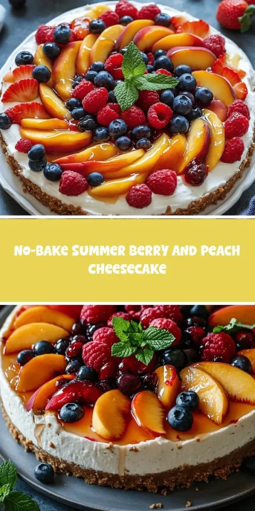 Beat the summer heat with a refreshing No-Bake Summer Berry and Peach Cheesecake! This dessert combines creamy cheesecake with juicy peaches and vibrant berries, perfect for any warm-weather gathering. Easy to prepare and visually stunning, it&rsquo;s the ideal treat for summer barbecues or elegant dinners. With seasonal fruits and a buttery graham cracker crust, it's a delightful way to celebrate summer flavors. #NoBakeCheesecake #SummerDesserts #BerryDelights #PeachDessert #EasyRecipes #SweetTreats