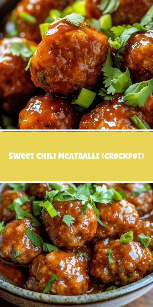Discover the irresistible sweetness and spice of sweet chili meatballs! Perfect for appetizers or a cozy dinner, these tender meatballs made with ground beef or turkey, breadcrumbs, and a kick of sweet chili sauce are a crowd-pleaser. Cook them in a crockpot for a hands-off approach, letting the flavors meld beautifully. Serve them with rice, noodles, or on their own for a delightful bite. Try this recipe today! #SweetChiliMeatballs #EasyRecipes #ComfortFood #DinnerIdeas #Appetizers #CrockpotCooking #YummyFood #Foodie