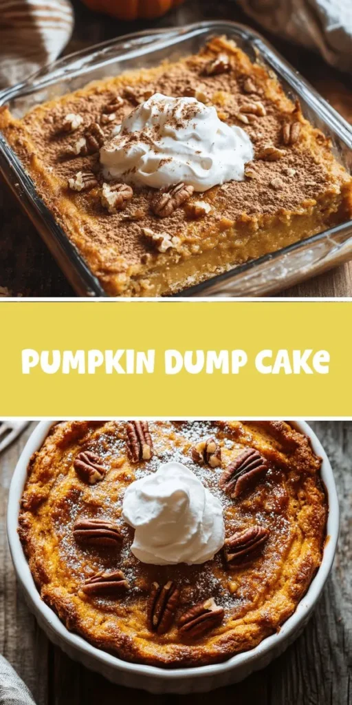 Fall in love with autumn flavors by trying this easy and delicious Pumpkin Spice Delight Dump Cake! Perfect for cozy gatherings, this dump cake features a rich pumpkin filling topped with a buttery cake mix crust, creating a blend of warm spices that captures the essence of the season. Minimal prep means you can enjoy more time with family and friends. Serve it warm with whipped cream or vanilla ice cream for extra indulgence! #PumpkinSpice #DumpCake #FallBaking #CozyDesserts #EasyRecipes #PumpkinLovers