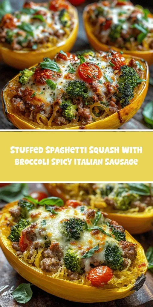 Discover a healthy twist on comfort food with this Stuffed Spaghetti Squash recipe! Packed with spicy Italian sausage, fresh broccoli, and sweet cherry tomatoes, this low-carb, gluten-free dish is a delicious way to enjoy a nutritious meal. Each bite is a perfect blend of flavors and textures, making it a satisfying alternative to traditional pasta. Try it tonight and impress your family with this wholesome, indulgent delight! #SpaghettiSquash #HealthyRecipes #ComfortFood #LowCarb #GlutenFree #Vegetables #HealthyEating #DinnerIdeas