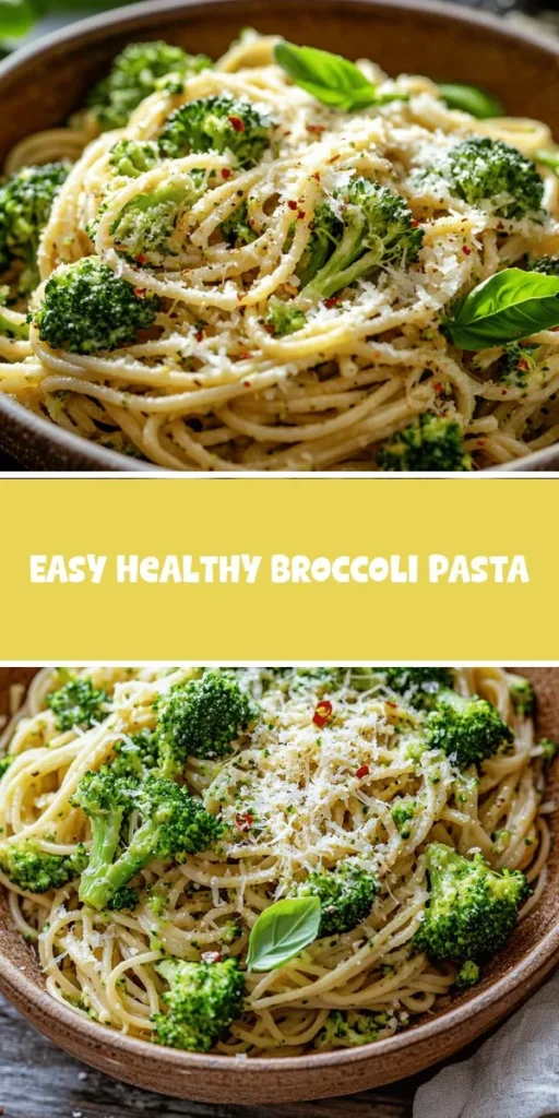 Looking for a quick, healthy meal? Try this Easy Healthy Broccoli Pasta! Packed with whole wheat pasta, nutritious broccoli, and garlic, it's not only delicious but also loaded with vitamins and minerals. Perfect for busy weeknights or a relaxed weekend lunch, this dish is simple to make and customizable to your taste. Elevate it with a squeeze of lemon or a sprinkle of cheese for added flavor! #HealthyCooking #PastaRecipes #BroccoliPasta #MealPrep #QuickDinners #WholesomeMeals