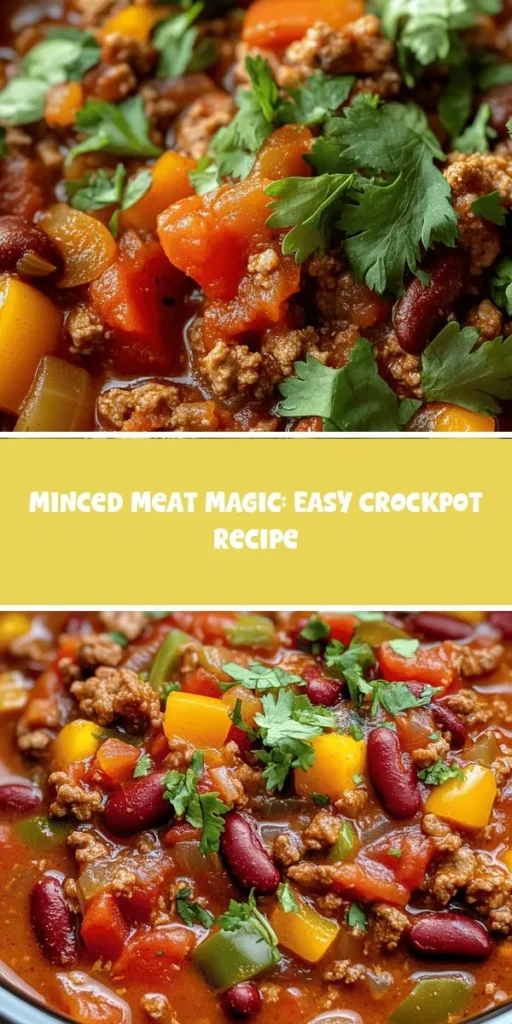 Discover the magic of easy weeknight dinner with this Minced Meat Magic crockpot recipe! Perfect for busy families, this dish combines ground beef or turkey with fresh veggies, beans, and flavorful spices in one pot. It's a nutritious, hearty meal that’s easy to customize. Whether served over rice or wrapped in lettuce, it's bound to be a hit! Dive into this simple recipe and make mealtime a breeze! #CrockpotRecipes #EasyDinner #HealthyEating #MealPrep #ComfortFood #FamilyMeals #SlowCookerMagic