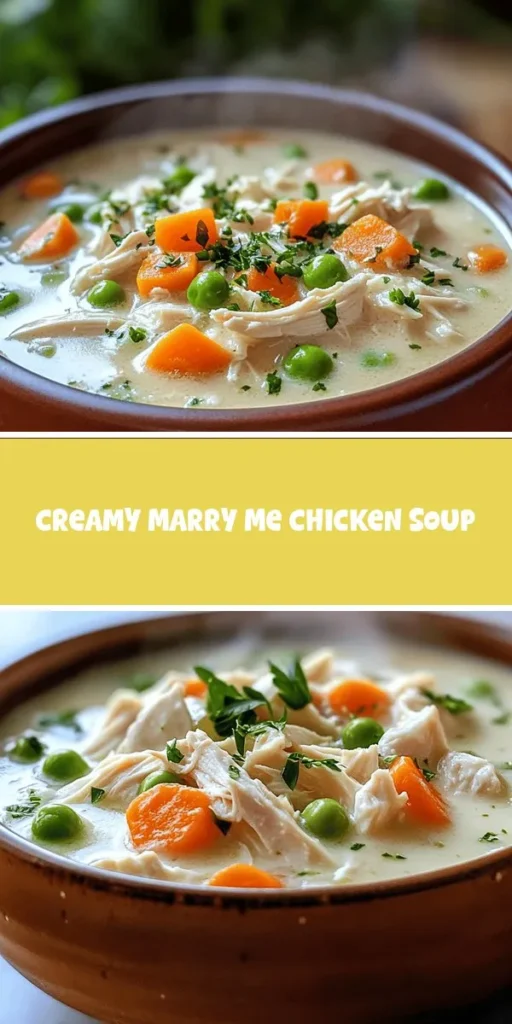 Warm your heart and your home with this Creamy Marry Me Chicken Soup, a recipe that combines love and comfort in every spoonful. This easy-to-follow dish features succulent chicken, vibrant vegetables, and a rich, creamy broth that's perfect for cozy date nights or family dinners. With just 30 minutes of prep, you can create a meal that brings everyone together. Discover the magic of this heartwarming soup today! #MarryMeChicken #ComfortFood #SoupRecipe #DeliciousMeals #HealthyEating #FamilyDinner