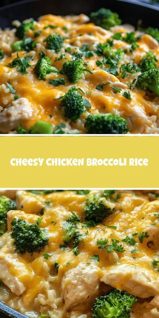 Indulge in the comforting goodness of Cheesy Chicken Broccoli Rice Delight! This family-friendly casserole combines tender chicken, vibrant broccoli, and fluffy rice smothered in a creamy cheese sauce. It's easy to prepare and perfect for busy weeknights. Packed with protein, vitamins, and flavor, this dish not only satisfies hunger but also nourishes the body. Try it tonight for a hearty meal everyone will love! #ComfortFood #Casserole #EasyRecipes #FamilyMeals #CheesyGoodness #HealthyEating #DinnerInspo #MealPrep