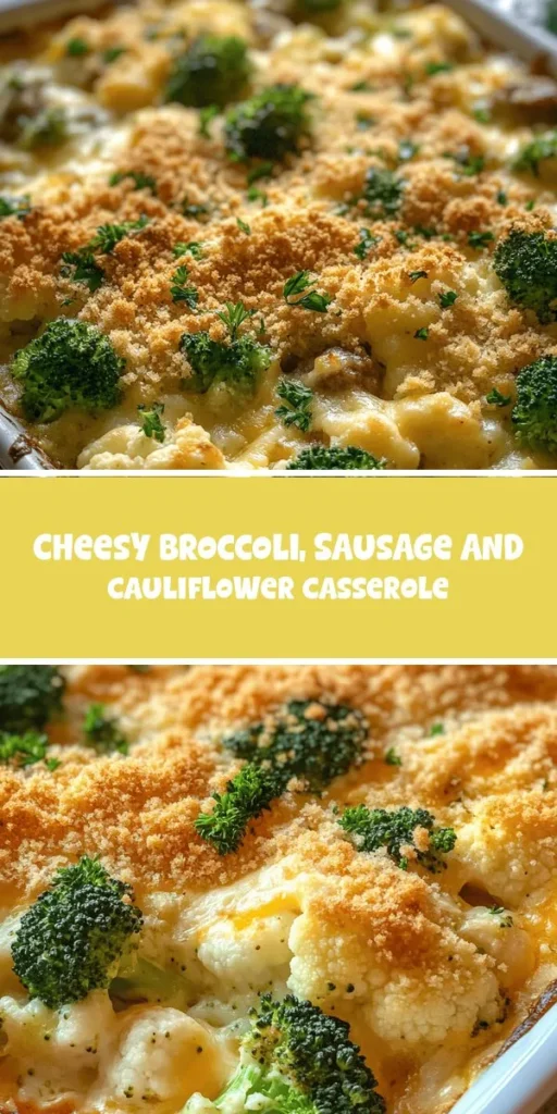 Looking for a delicious and comforting dish? Try this Cheesy Broccoli, Sausage, and Cauliflower Casserole! Packed with Italian sausage, fresh broccoli, and creamy cheeses, it's perfect for weeknight dinners or festive gatherings. Simple to make and sure to please both adults and kids, this casserole is not only flavorful but also nutritious. Learn how to prepare it step-by-step and enjoy a hearty meal everyone will love! #Casserole #ComfortFood #CheesyRecipes #HealthyEating