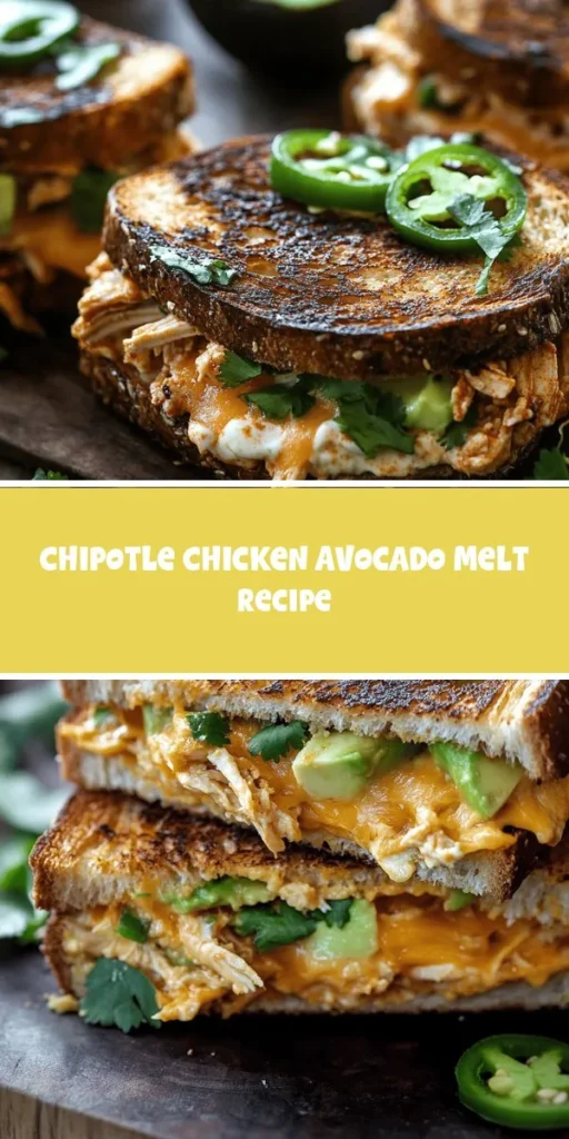 Discover the incredible flavors of the Chipotle Chicken Avocado Melt, a deliciously satisfying dish perfect for any meal. This melt features tender shredded chicken, creamy avocado, and a zesty chipotle sauce, all nestled between crispy toasted bread. It's customizable for various dietary needs and packed with nutrients. Whether for a quick lunch or a cozy dinner, this melt will delight your taste buds! #ChipotleChicken #AvocadoMelt #HealthyEating #QuickRecipes #DeliciousMeals
