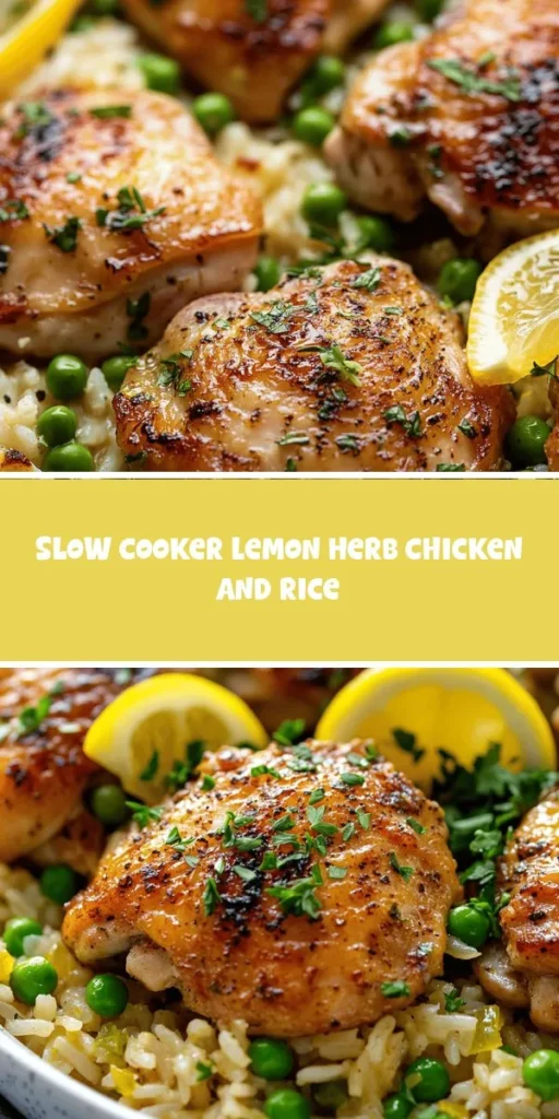 Savor the ease of weeknight cooking with our Slow Cooker Lemon Herb Chicken and Rice! This comforting dish combines tender chicken, fluffy rice, and a burst of lemony flavor, all made with minimal effort. Perfect for busy evenings or gatherings, it offers delicious aromas and nutritional benefits. Gather your loved ones around the table for a delightful meal that&rsquo;s sure to impress. Try it today! #SlowCookerRecipes #ComfortFood #ChickenAndRice #EasyDinnerIdeas #HomeCooking #HealthyMeals