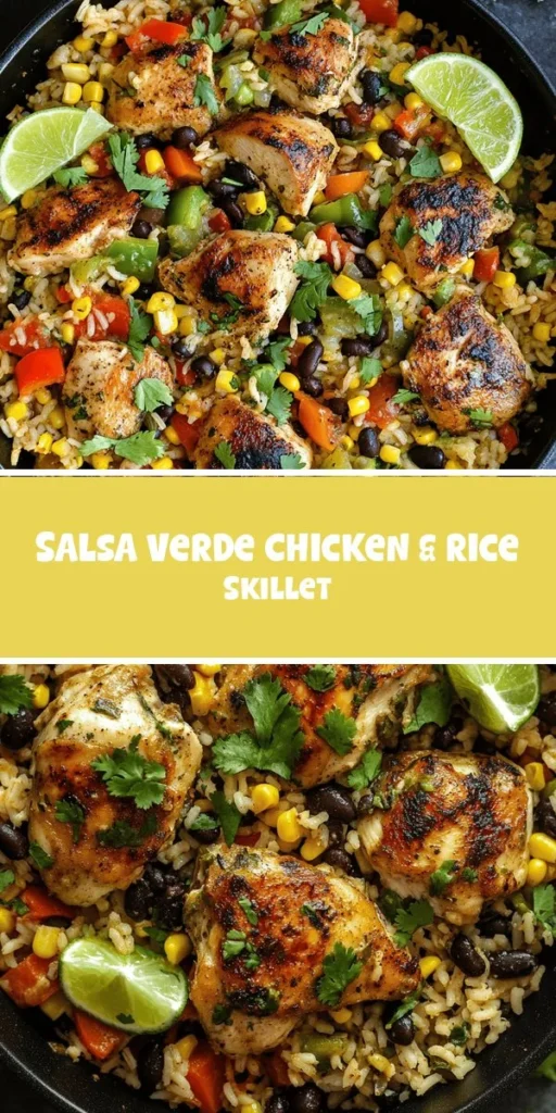 Looking for a quick and delicious weeknight dinner? Try this Salsa Verde Chicken & Rice Skillet! This one-pan wonder combines juicy chicken thighs, fragrant jasmine rice, and vibrant salsa verde for a flavorful and nutritious meal that's easy to prepare. Perfect for busy families, it simplifies cooking while delivering a hearty and satisfying dish. Elevate your dinner rotation with this delightful recipe! #OnePanMeal #SalsaVerde #WeeknightDinner #EasyRecipe #HealthyEating #FamilyDinner