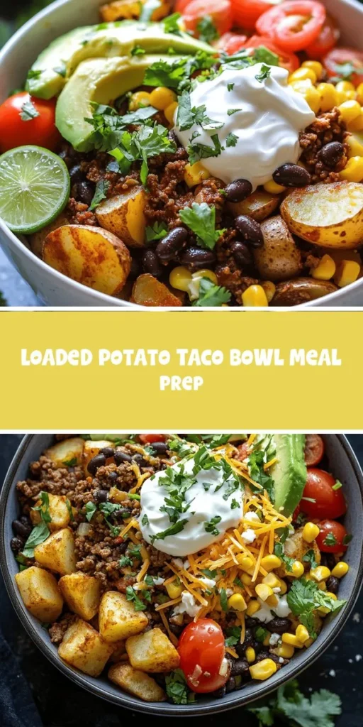 Discover the ultimate meal prep solution with the Loaded Potato Taco Bowl! This nutritious and delicious dish combines fluffy russet potatoes, seasoned ground meat or beans, protein-rich toppings, and fresh flavors for a satisfying meal any time. Customize it to fit your dietary needs and save time while enjoying a hearty meal throughout the week. Perfect for busy lifestyles, it's flavor-packed and oh-so-easy to make! #MealPrep #HealthyEating #LoadedPotatoTacoBowl #QuickRecipes #NutritiousMeals