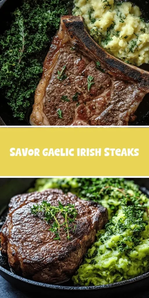 Embark on a culinary adventure with Gaelic Irish Steaks, a dish that embodies the rich heritage of Irish cuisine! Flavorful ribeye steaks marinated in Irish whiskey are perfectly paired with creamy Colcannon, a traditional Irish mash of potatoes and greens. This recipe will guide you step-by-step to create a meal that&rsquo;s not just delicious, but a celebration of community and culture. Try it out for an unforgettable dining experience! #IrishCuisine #SteakRecipe #Colcannon #CookingAtHome #CulinaryJourney