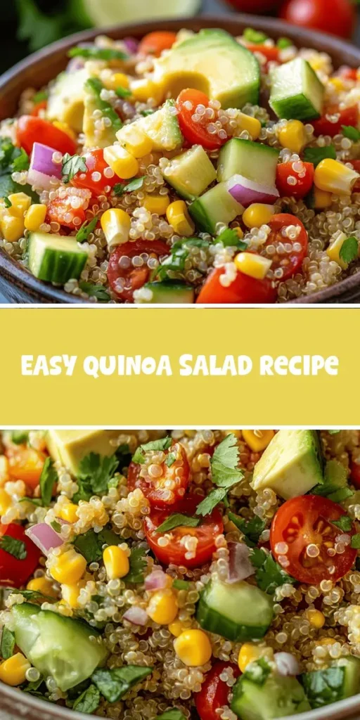 Discover the vibrant and nutritious Quinoa Fiesta Salad, a perfect dish for summer gathering or meal prep. Packed with protein, fiber, and essential nutrients, this colorful salad combines quinoa, fresh vegetables, and a zesty dressing. Easy to make and visually appealing, it's ideal for vegetarian, vegan, and gluten-free diets. Elevate your meals with this flavorful and satisfying recipe! #QuinoaFiestaSalad #HealthyEating #Superfood #SummerSalads #VeganRecipes #GlutenFree #MealPrep #HealthyLifestyle