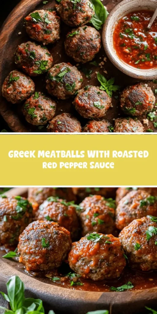 Indulge in the vibrant flavors of Zesty Greek Meatballs with Roasted Red Pepper Sauce! This delightful dish combines tender meatballs with a smoky, creamy sauce, perfect for any occasion. Rich in aromatic herbs and nutritious ingredients, it’s both satisfying and healthful. Whether for a cozy dinner or a festive gathering, this recipe showcases the essence of Greek cuisine. Get ready to impress your loved ones! #GreekCuisine #Meatballs #HealthyEating #RoastedRedPepper #HomeCooking #RecipeIdeas #Foodie