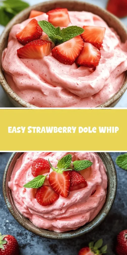 Satisfy your sweet tooth with this Easy Strawberry Dole Whip recipe that twists the classic treat into a fruity delight! Combining frozen strawberries and creamy coconut milk, this refreshing dessert is perfect for warm days. Plus, it's a healthier alternative to traditional ice cream. You'll love its smooth texture and vibrant flavor! Get ready to whip up your own slice of paradise at home! #StrawberryDoleWhip #VeganDessert #HealthyTreats #SummerDesserts #RecipeShare