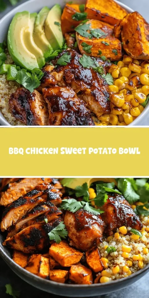 Discover the delicious BBQ Chicken Sweet Potato Bowl, a perfect harmony of savory and sweet flavors! This nutritious recipe features protein-packed chicken thighs, fiber-rich sweet potatoes, and nutritious quinoa, making it ideal for meal prep or quick dinners. Get creative with toppings and customize to your taste! Fuel your body with this wholesome dish that&rsquo;s as satisfying as it is tasty. Try it today! #HealthyEating #MealPrep #BBQChicken #SweetPotatoBowl #HealthyRecipes #YummyFood #Foodie