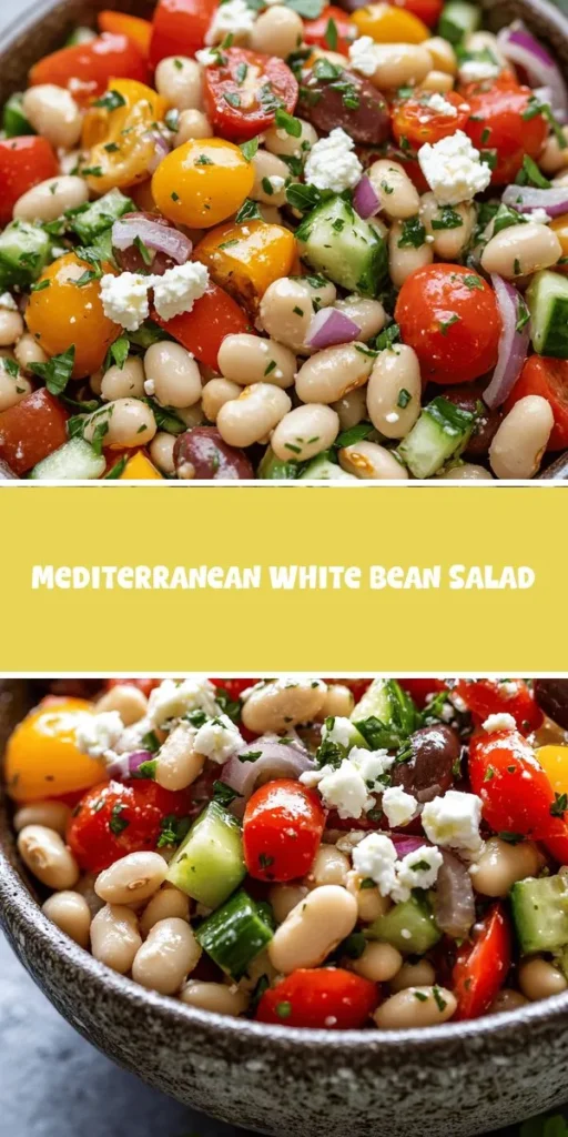 Discover the Mediterranean Wholesome White Bean Salad, a vibrant and nutritious dish that embodies the heart-healthy principles of Mediterranean cuisine. Packed with protein-rich white beans, fresh vegetables, tangy feta cheese, and a zesty dressing, this salad is perfect for any occasion. Whether served chilled for a summer picnic or at room temperature at family gatherings, it promises a delightful explosion of flavors that will leave you satisfied. #MediterraneanDiet #HealthyEating #BeanSalad #Nutrition #FreshIngredients #MealPrep