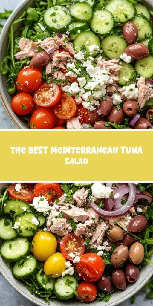 Dive into the vibrant flavors of the Mediterranean with this Ultimate Tuna Salad Delight! Packed with protein-rich tuna, crunchy cucumbers, sweet cherry tomatoes, salty Kalamata olives, and creamy feta cheese, this salad is perfect for any meal. With fresh herbs, a zesty lemon dressing, and endless serving options, it’s both healthy and delicious. Experience a culinary journey that nourishes body and soul! #MediterraneanDiet #HealthyEating #TunaSalad #MealPrep #FreshRecipes #Foodie