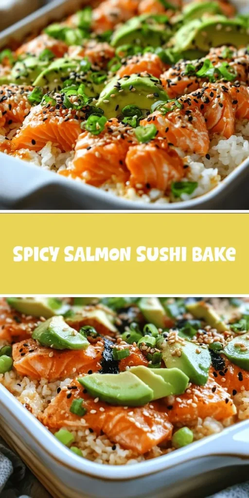 Discover the amazing Spicy Salmon Sushi Bake, a delicious blend of traditional sushi flavors in a comforting baked dish! This easy recipe brings together fresh sushi-grade salmon, creamy mayonnaise, and perfectly seasoned sushi rice. Perfect for family dinners or gatherings, this dish is sure to impress. With a spicy kick and creamy texture, the Spicy Salmon Sushi Bake is a culinary adventure everyone can enjoy. Try it tonight! #SushiBake #SpicySalmon #ComfortFood #EasyRecipes #SushiLovers #HomeCooking #Foodie