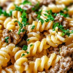 When it comes to quick yet satisfying meals, few dishes can rival the comfort of Beef and Rotini in Garlic Parmesan Sauce. This hearty pasta dish combines the richness of seasoned ground beef with the creamy, garlicky goodness of Parmesan sauce, making it an ideal option for busy weeknights. In just one pot, you can create a meal that is not only delicious but also incredibly easy to prepare, allowing you to spend less time in the kitchen and more time enjoying dinner with family or friends.