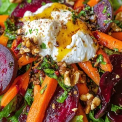 In the realm of vibrant, nutritious options for any meal, the Roasted Roots & Creamy Dream Salad stands out as a delightful choice. This salad is not just a dish; it's an experience that captures the essence of seasonal ingredients while delivering a delicious balance of flavors and textures. The heart of this recipe lies in its key components: the sweet and earthy roasted root vegetables, the indulgent creamy burrata, and a bed of fresh mixed greens. Each bite of this salad is a celebration of nature's bounty, bringing together the best of what the season has to offer.