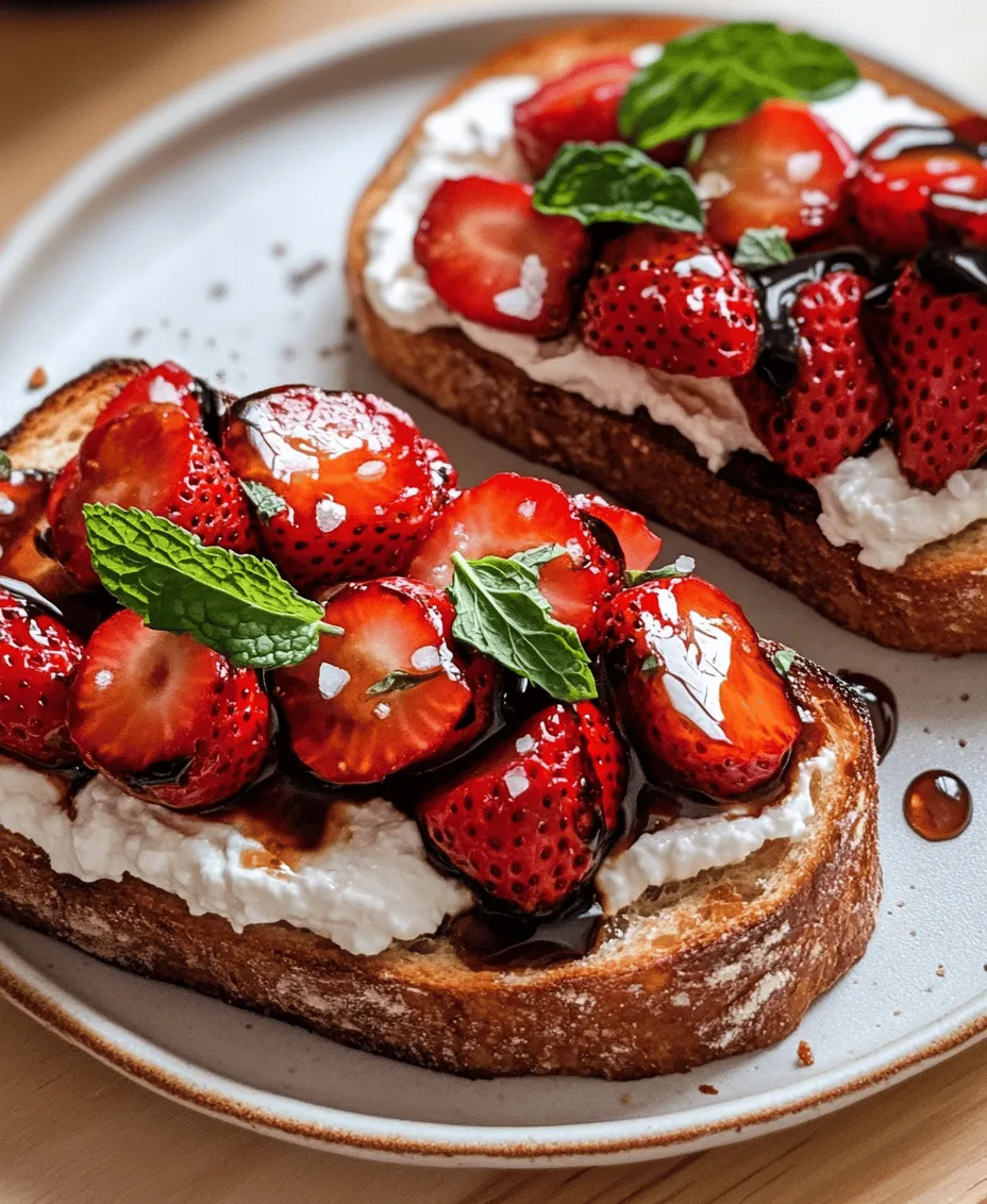 Understanding the appeal of this dish begins with appreciating its ingredients. The sweet, caramelized strawberries create a rich and concentrated flavor, while the creamy ricotta provides a luxurious texture that melts in your mouth. As these elements come together on a slice of toasted rustic bread, the result is a harmonious blend of sweetness and creaminess, perfectly balanced by a drizzle of balsamic vinegar. This dish not only pleases the palate but also captivates the eyes, showcasing vibrant colors and an elegant presentation that is sure to impress.