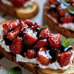 Understanding the appeal of this dish begins with appreciating its ingredients. The sweet, caramelized strawberries create a rich and concentrated flavor, while the creamy ricotta provides a luxurious texture that melts in your mouth. As these elements come together on a slice of toasted rustic bread, the result is a harmonious blend of sweetness and creaminess, perfectly balanced by a drizzle of balsamic vinegar. This dish not only pleases the palate but also captivates the eyes, showcasing vibrant colors and an elegant presentation that is sure to impress.